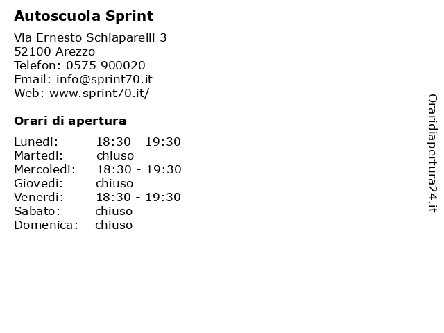 Orari di apertura Autoscuola Sprint Via Ernesto Schiaparelli